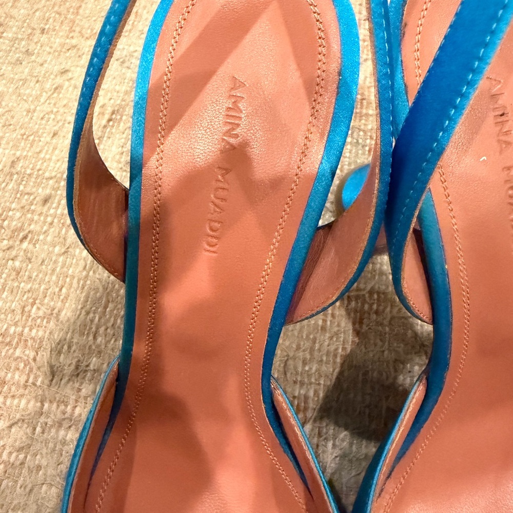 Amina Muaddi Vibrant Blue Embellished Heels - Picture 3 of 8